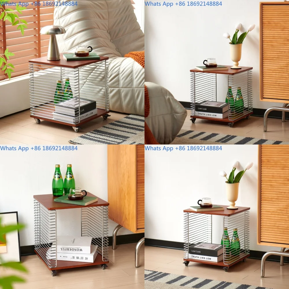 

Vintage Style Stainless Steel Side Table for Home Window Sill Metal Shelving Unit Magazine Rack Sofa End Bedside Cabinet