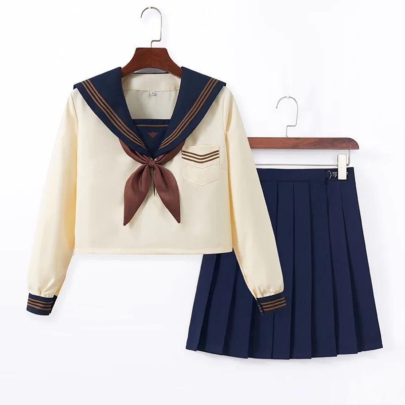 Abito da marinaio giapponese Uniforme scolastica coreana Ragazza Jk Uniforme Ortodossa College Abito da marinaio Basic Donna Manica corta/lunga Seifuku