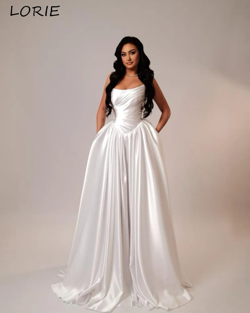 

LORIE Satin Modern Wedding Dress Strapless Sweetheart Pleats A-line Mermaid Bride Gown Crepe Customized Corset Bride Dress 2026