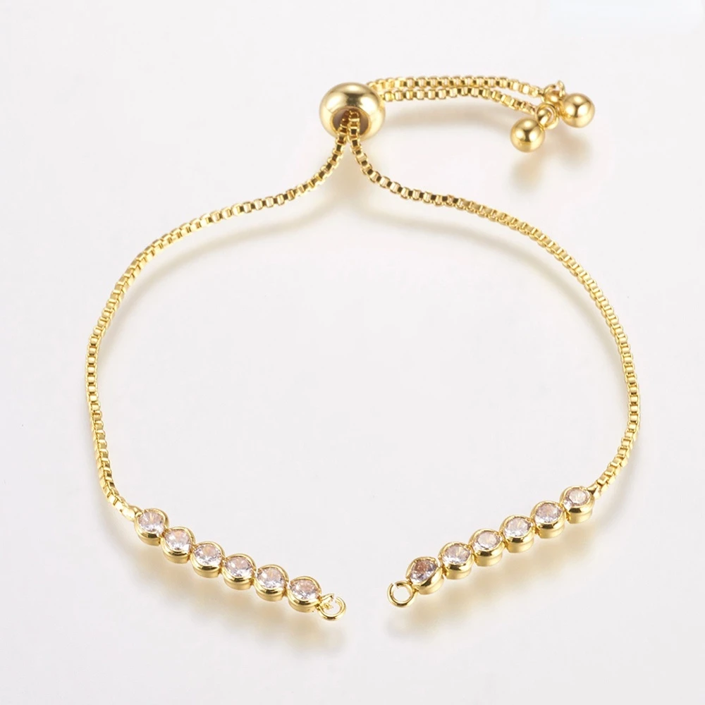 

1pcs Brass Chain Bracelet Making Box Chain Bracelets Slider Bracelets Making with Cubic Zirconia Round Real 18K Gold Plated