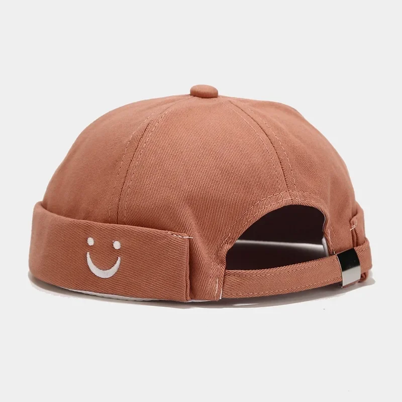 Einfache Smiley-Gesicht bestickte Baumwolle Vermieter Hut Männer und Frauen trendige randlose Melone Guppi Cap Baskenmütze trendige Hip-Hop-Mütze – Detail 11