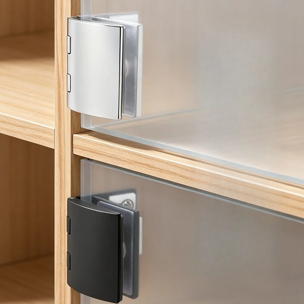 2Pcs Glass Door Hinges Display Cabinet Hinge Zinc Alloy Curved Wine Cabinet Furniture Door Hinge Hardware Glass Clip