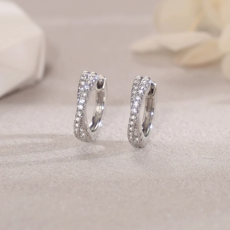Crossed Full Zircon Ear Buckle Unique and Beautiful Earrings Double Row CZ Twists Earring High Level Ear Jewelry For Women