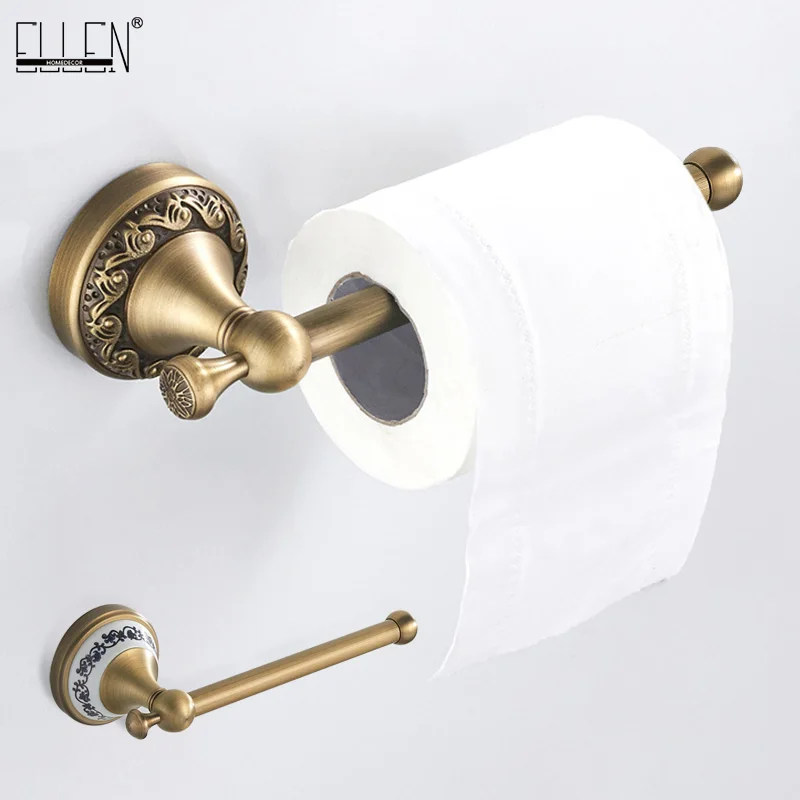 Antique Brass Gold Wall Mounted Toilet Paper Roll Holder, Toilet Paper Roll Dispenser Simple Rod Type Toilet Roll Holder EL3186Z