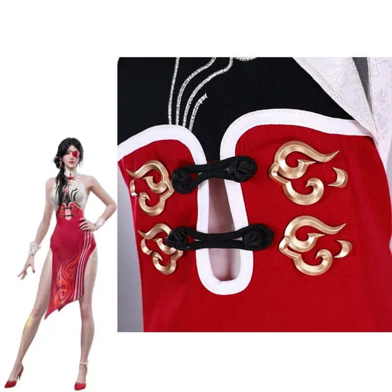 Аниме-игра Naraka: Bladepoint Valda Cui, карнавальный костюм, красное платье Cheongsam в китайском стиле, женский сексуальный карнавальный костюм для вечеринки; 2, r'6;