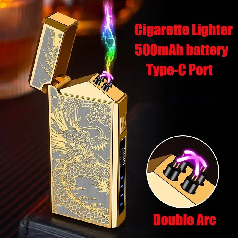 

Type-c Classic Design Dragon Pattern Rechargeable Usb Flameless Dual Arc Zinc Alloy Electric Cigarette Lighter