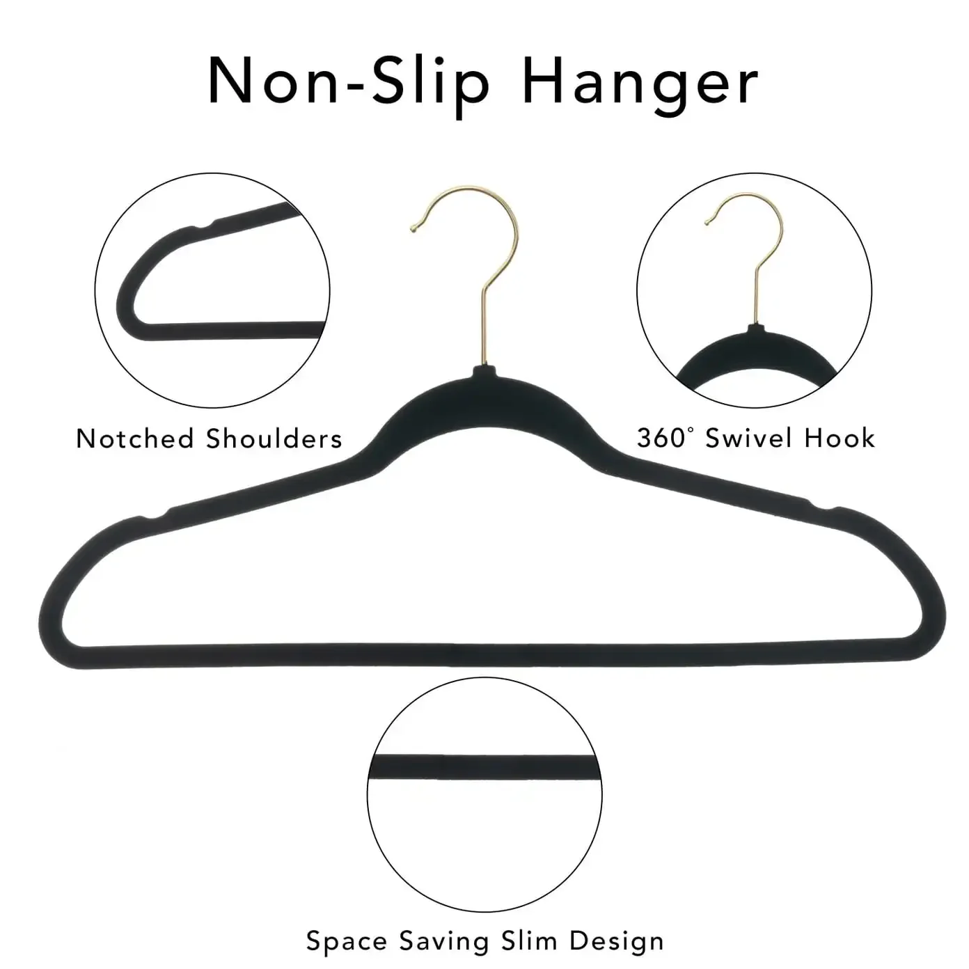 Velvet Clothing Hangers, 100 Pack, Black, Non-Slip, Space Saving