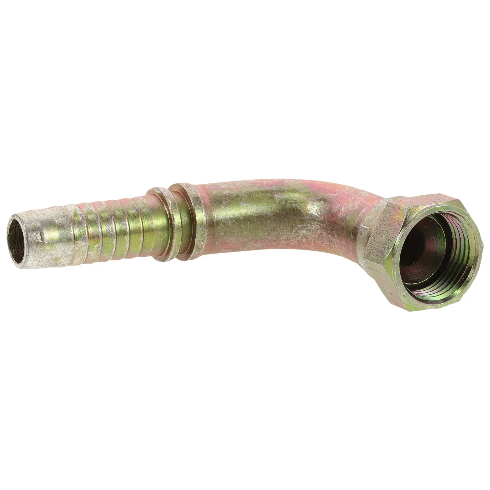 High-Pressure Oil Line Hose Connector with Internal Thread Clamp Press-Fit Design Curved Nozzle for Hydraulic Systems Copper