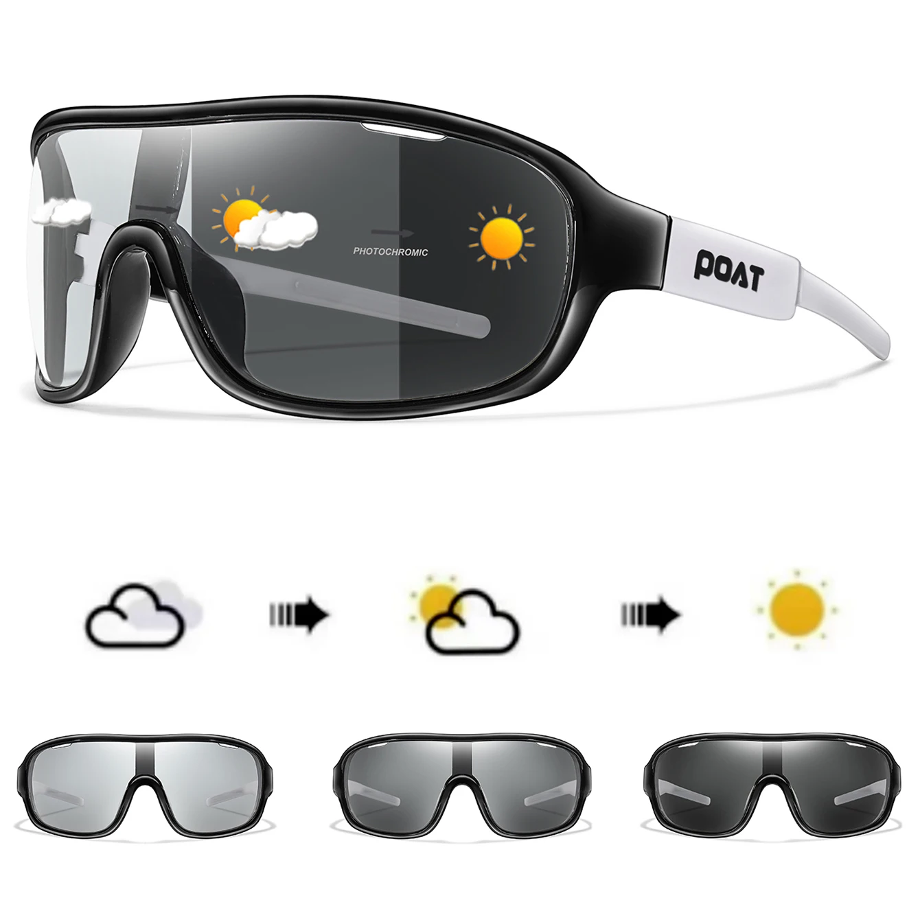 POAT BRAND  Polarized Photochromic Shades For Men And Women Outdoor Windproof Road Eyewear Sports Cycling Fishing Sunglasses