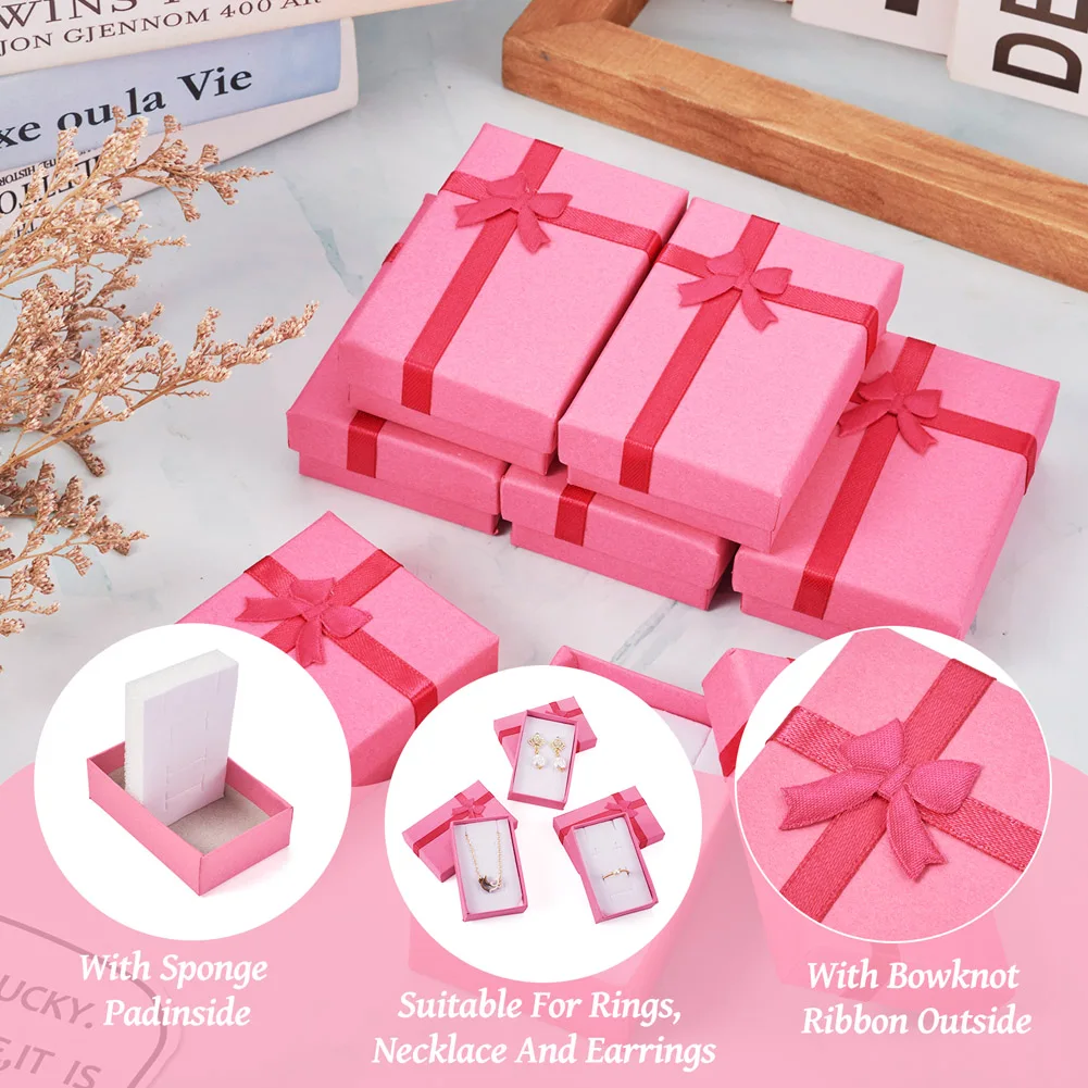 12PC 8.25x5.4x2.45cm Cardboard Bracelet Storage Boxes Rectangle with Bowknot for Jewelry Necklace Earring Bracelet Display