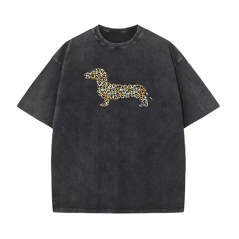 

Leopard Print Dachshund Design for Stylish Dog Lovers Pure Cotton T-shirt For Man Oversized Art Graphic Clothing Printed