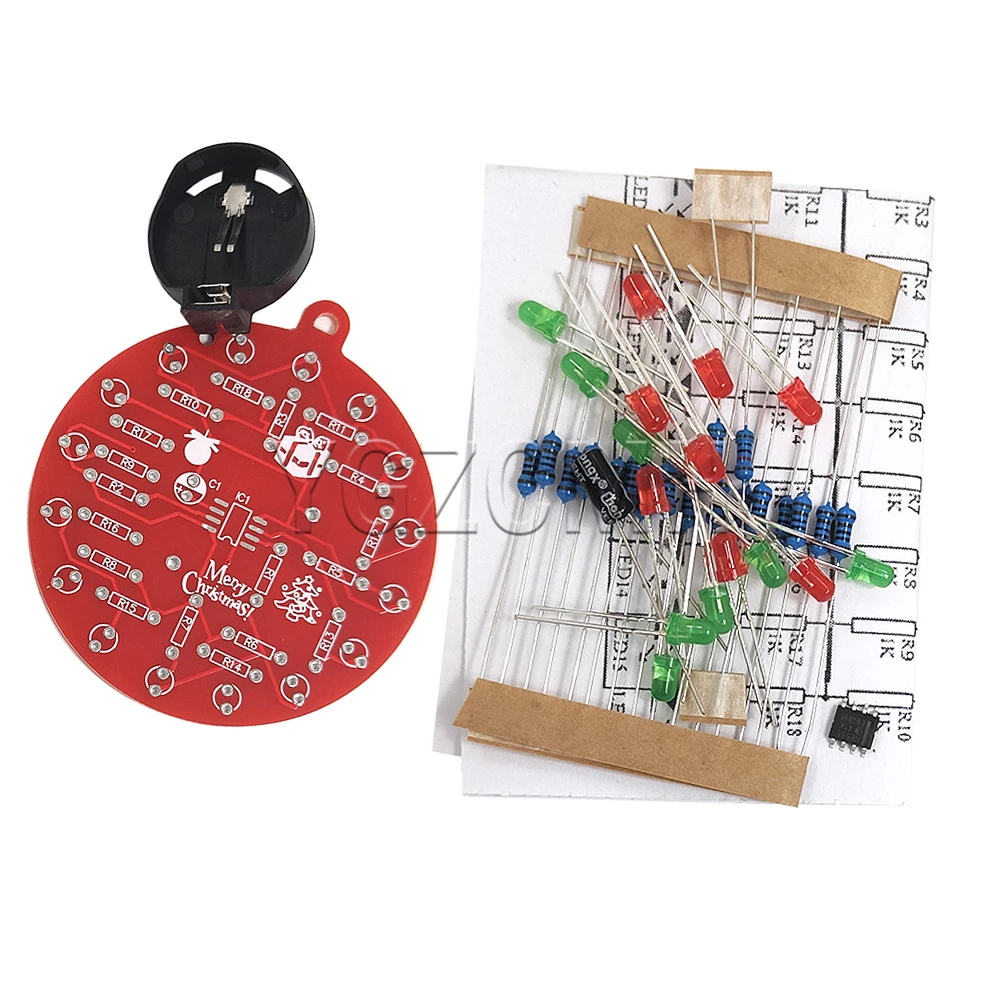 LED Christmas Tree Decoration DIY NE555 Led Flashing Red And Green PCB Soldering Practice Diy Kit