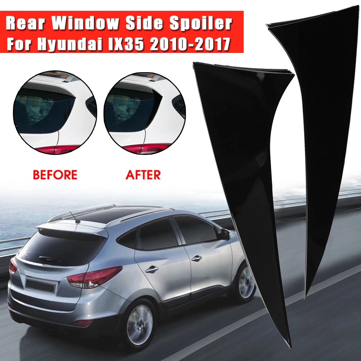Glänzend schwarzer Auto-Heckscheiben-Seitenspoiler Canard Canards Splitter für Hyundai ix35 2010–2017