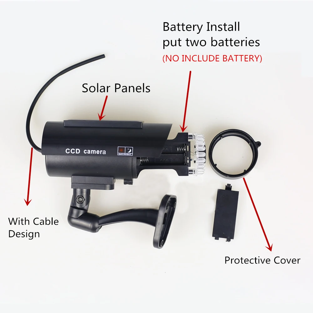 Fake Camera Outdoor Security Solar Panel Dummy Camera Simulation Indoor Waterproof Bullet LED Light Monitor CCTV With Battery