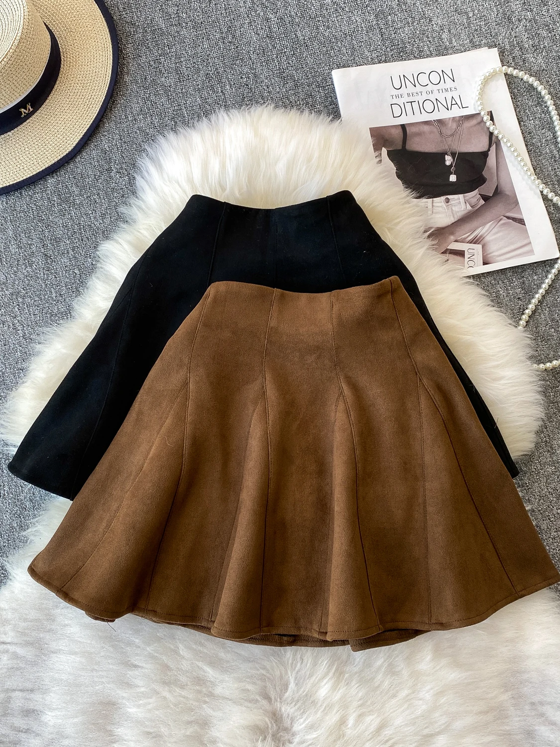 

Brown Deer Suede f Skirt Women's High Waist Anti-Light Spring Autumn Faion Retro Skirt Commute Sle No-ket