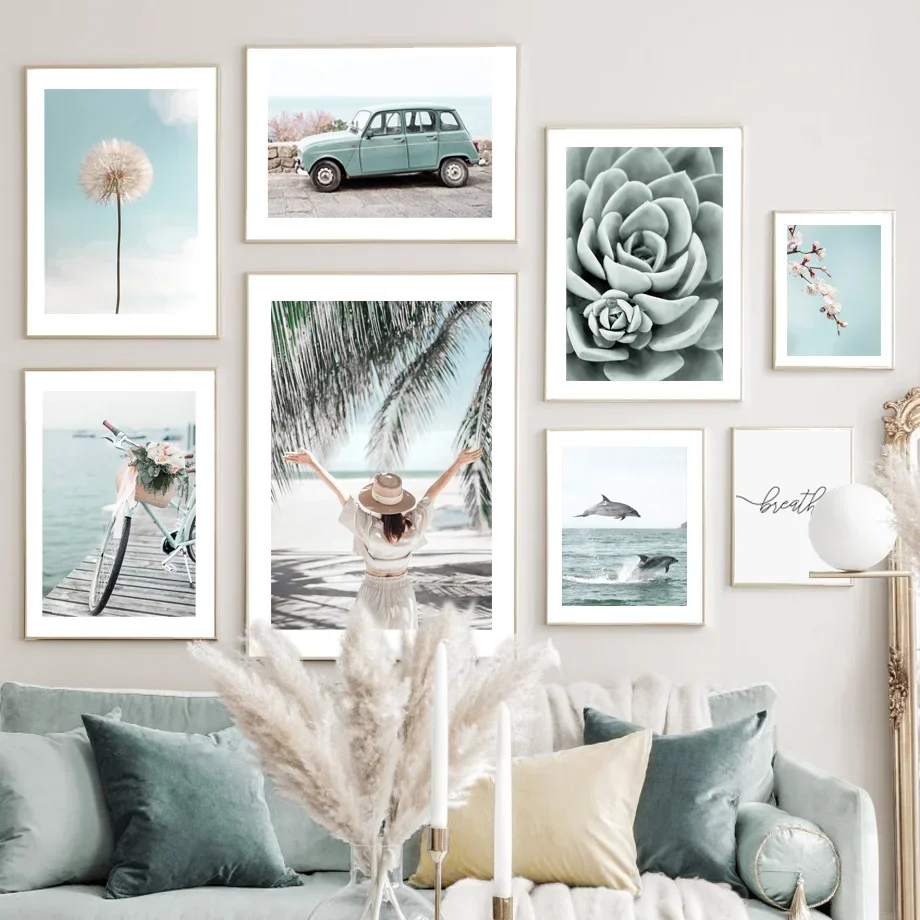 

Dolphin Palm Sea Beach Conch Dandelion Car Landscape Wall Art Canvas Painting Posters And Prints Pictures For Linving Room Decor