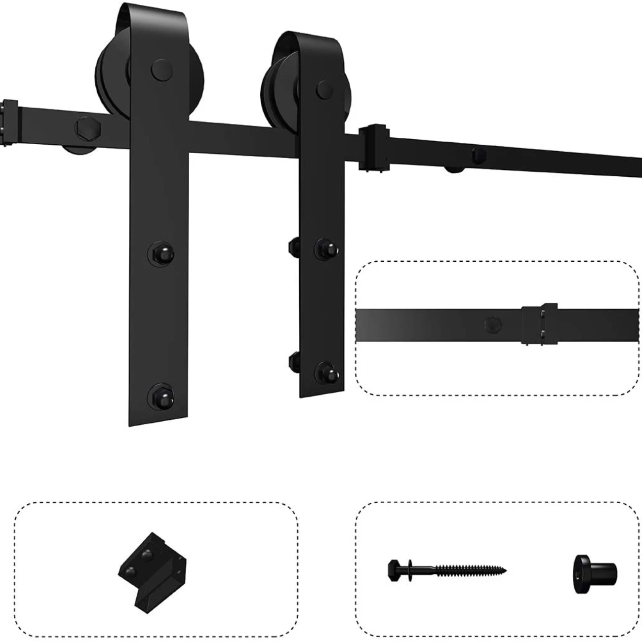 Imagem -04 - Deslizante Barn Porta Hardware Kit Mecanismo Antique Versão Atualizada Aço Carbono Fit 45 48 Portas do Interior do Painel 6.6ft