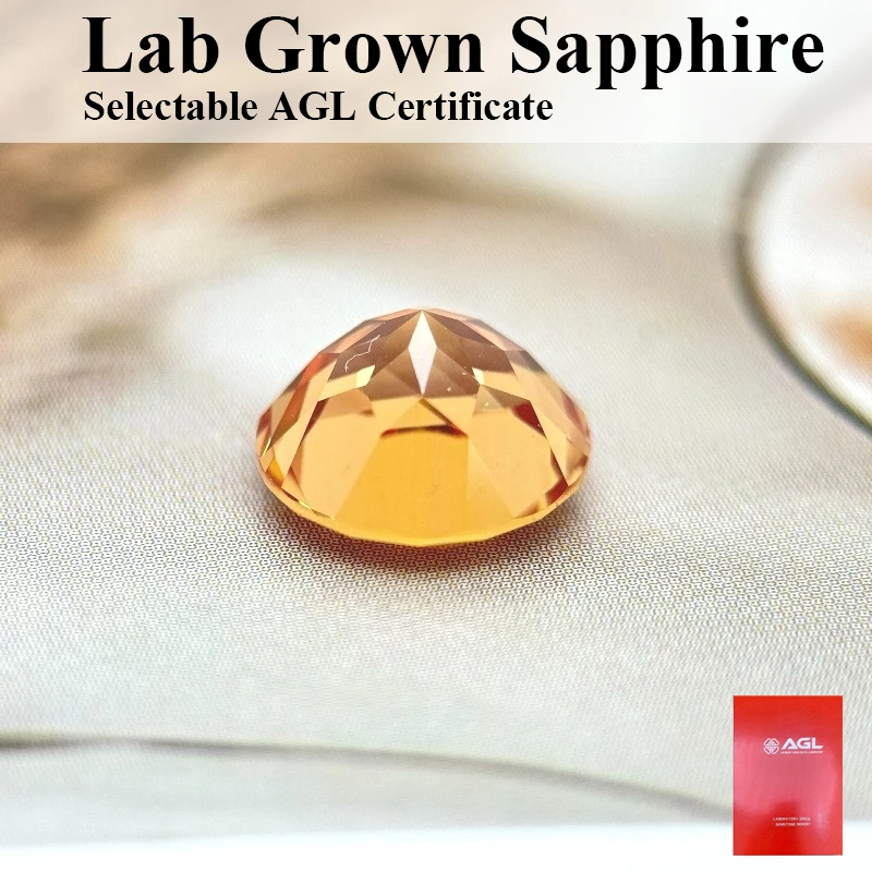 

Top Round Cut Lab Grown Sapphire Orange Color Gemstone Selectable AGL Certificate Pass Diamond Tester For Jewelry Diy Making