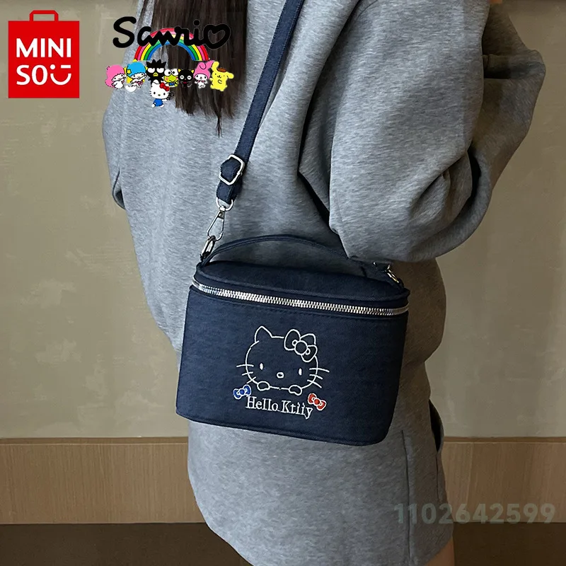 Olá kitty novo saco de balde feminino moda alta qualidade cowboy saco de armazenamento dos desenhos animados versátil grande capacidade saco de armazenamento de maquiagem