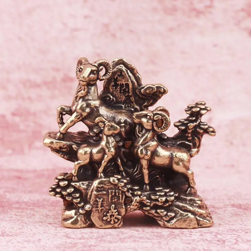 Vintage Brass Three Goat Figurine Auspicious For Home Office Desktop Decor