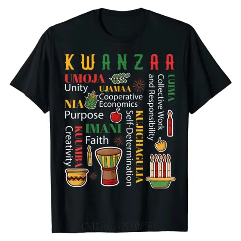 Happy Kwanzaa Drum Kinara Seven Candles Africa Celebration T-Shirt Christmas Kwanzaa Family Apparel Graphic Tee Tops Gifts