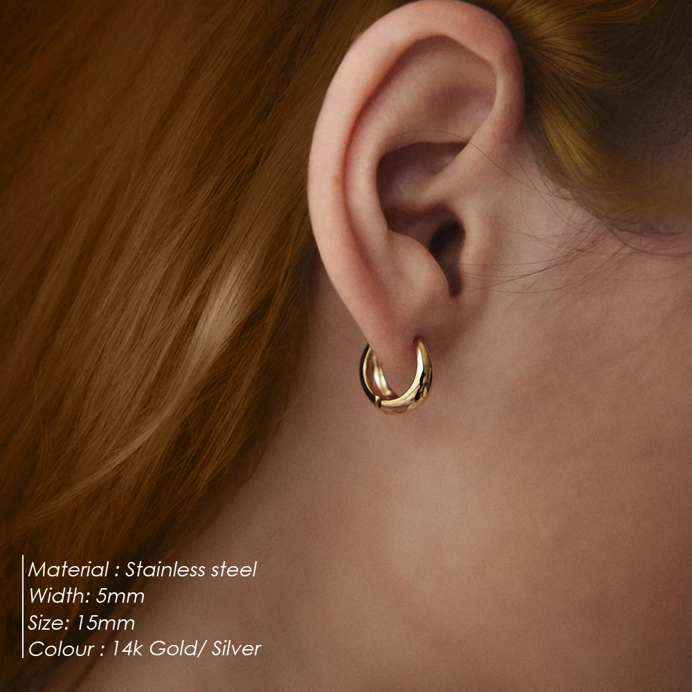 St-Delan Chunky Huggie Hoop Earrings, Stainless Steel Thick Click Top Earrings for Women, Minimalist Statement Jewelry