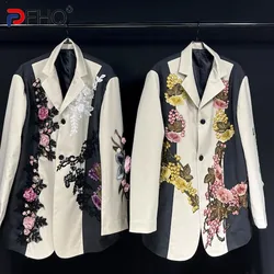 PFHQ 2024 Men Jacket Autumn/Winter New Fashion Long Sleeve Suit Lace Splicing Loose Contrast Color Male Tops 21Z5850