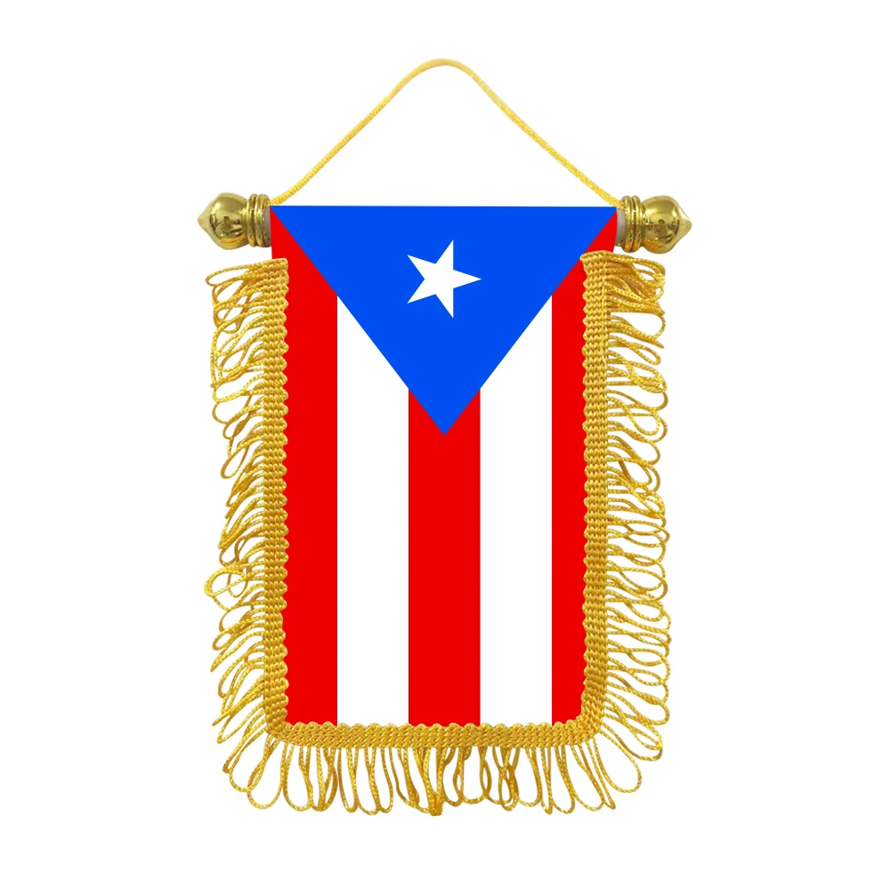 Puerto Rico small hanging flag 10x15cm triangular flag car decoration hanging flag double-sided pattern with suction cup