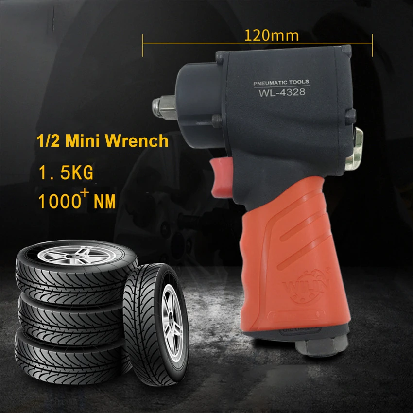 1/2 Inch Micro Air Wrench Gun Pneumatic Impact Wrench Car Wrench Solid Tool Tire Lug Nuts Spanner1000NM Big Torque Twim Hammer