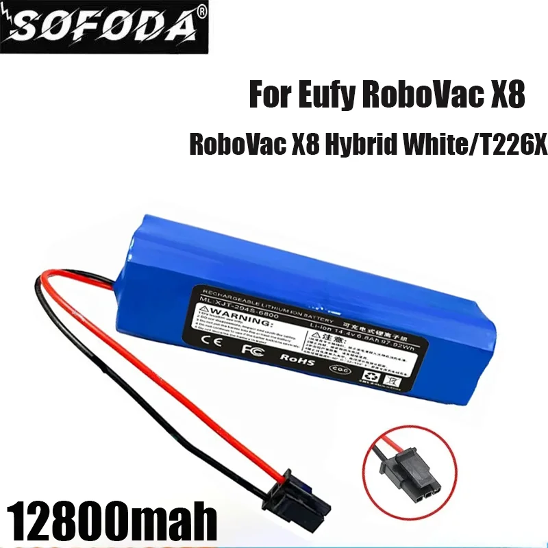 Bateria de Substituição para RoboVac Série X8, Robovac X8, Robot Vacuum, Número da Peça, Eufy PA61, 14.4V, 12800mAh, 5200mAh, T2