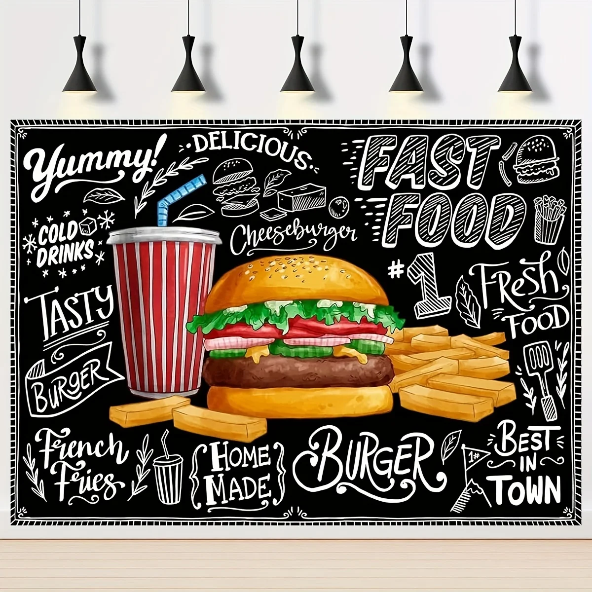 Fast Food Photography Backdrop Burger And Fries Themed Party Decoration Children Pet Photography Baby Shower Banner