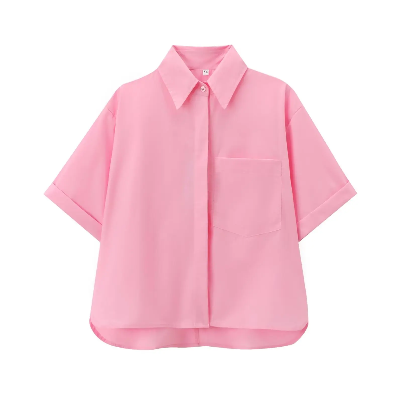 2024 Summer New Women\'s European And American Style Fashion Casual Versatile Lapel Pocket Poplin Solid Color Shirt Top