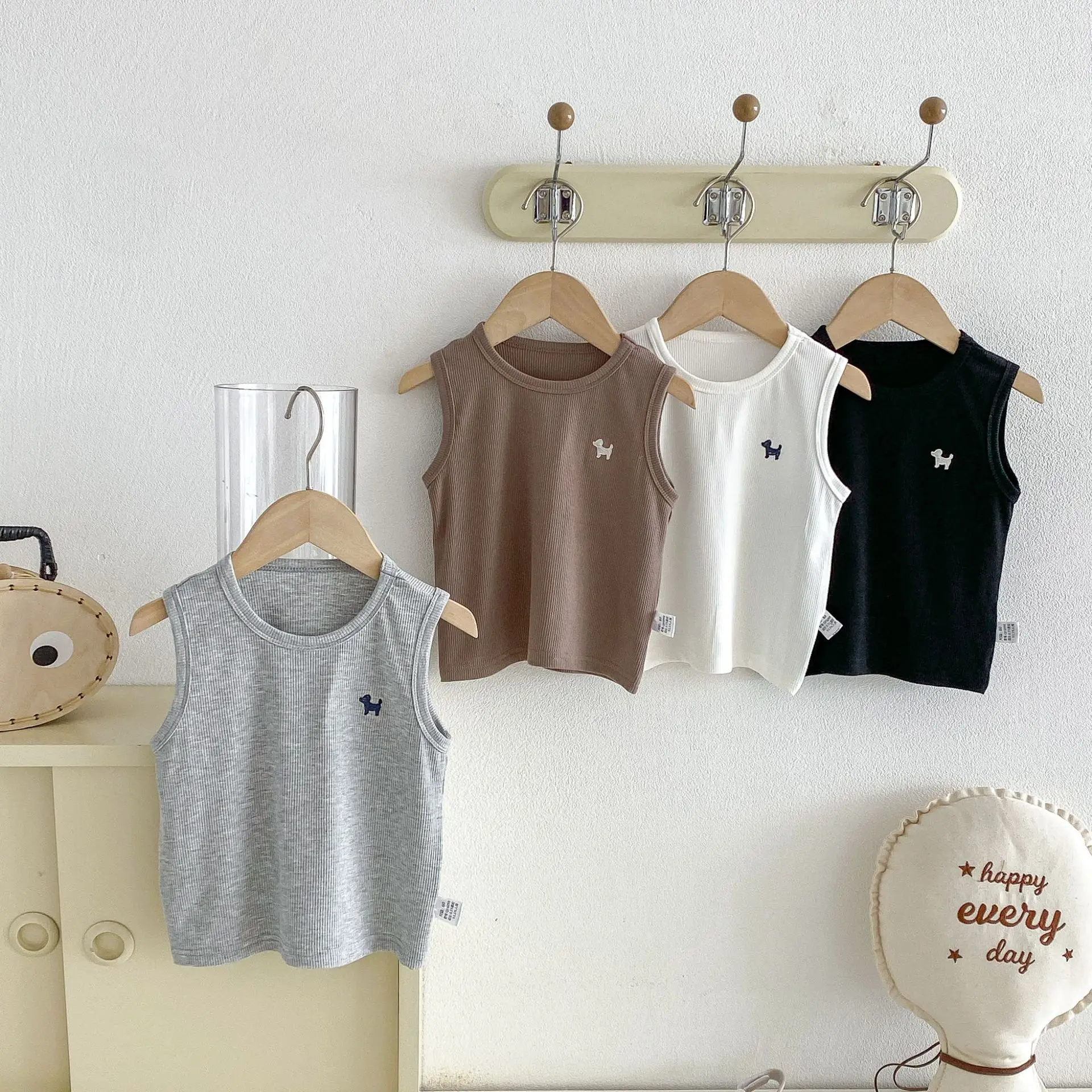 2026 Summer New Children Sleeveless Vest Toddler Boys Casual Vest Cute Cartoon Embroidery Baby Girls Cotton Tops Kids Clothes