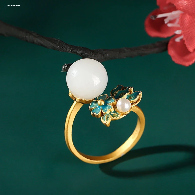 

Silver Plated Plum Blossom White Agate Ring for Women Luxury Vintage Court Ring Faionable Jewelry Accory