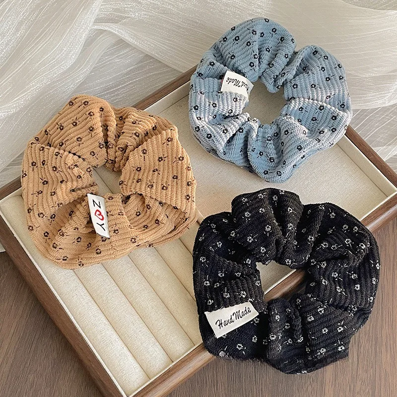 Korean Retro Corduroy Hair Scrunchies Women Girls Elastic Rubber Bands Sweet Elegant Hair Ties  Ropes Headdress Styling Headwear