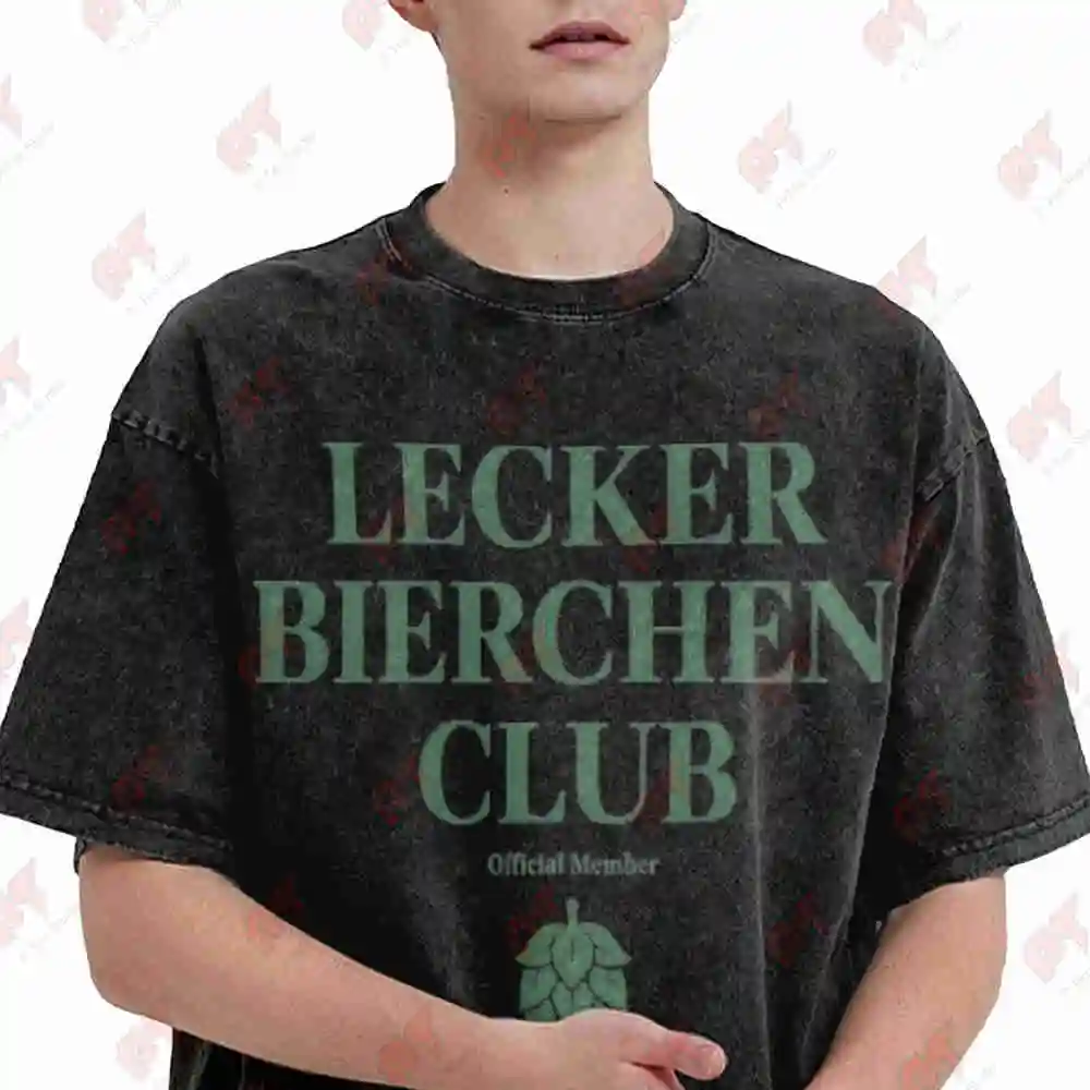 Member Of The Lecker Bierchen Club Hops Malt Vintage Washed Tee Pure Cotton T-Shirt