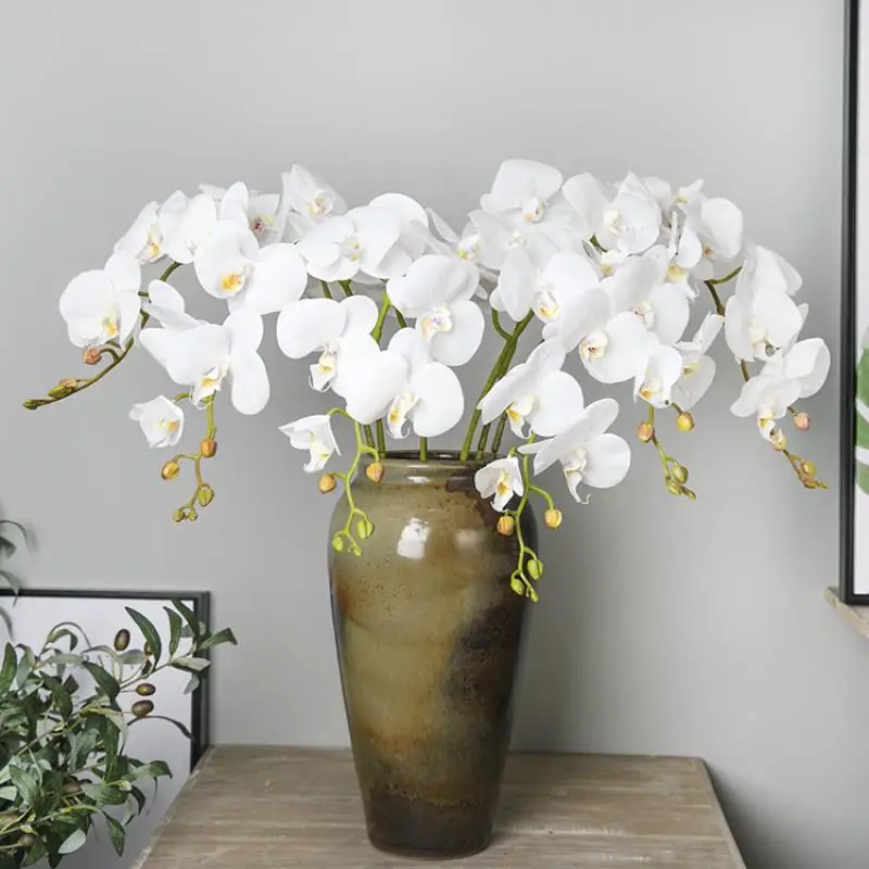 6-Heads Artificial Butterfly Orchid White Fake Phalaenopsis Real Touch Wedding Home Party Decor High Quality Flores Artificiales