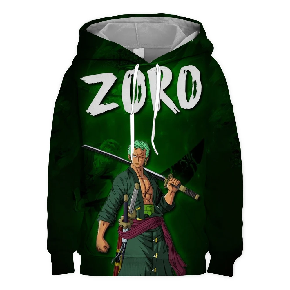 Cosplay Zoro One Piece moda manga larga 3D Roronoa Zoro impreso sudadera para niños 4-14T Sudadera con capucha para niños