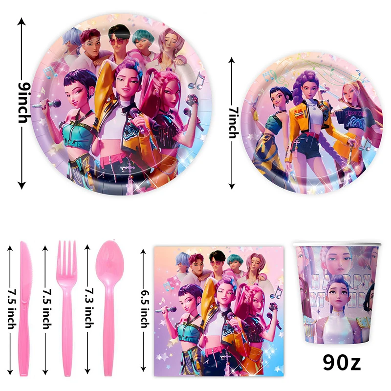 

Demon HUNTR-X Disposable Tableware backdrop Girl Birthday Party Supplies Decor candy box Balloon Baby Shower sling