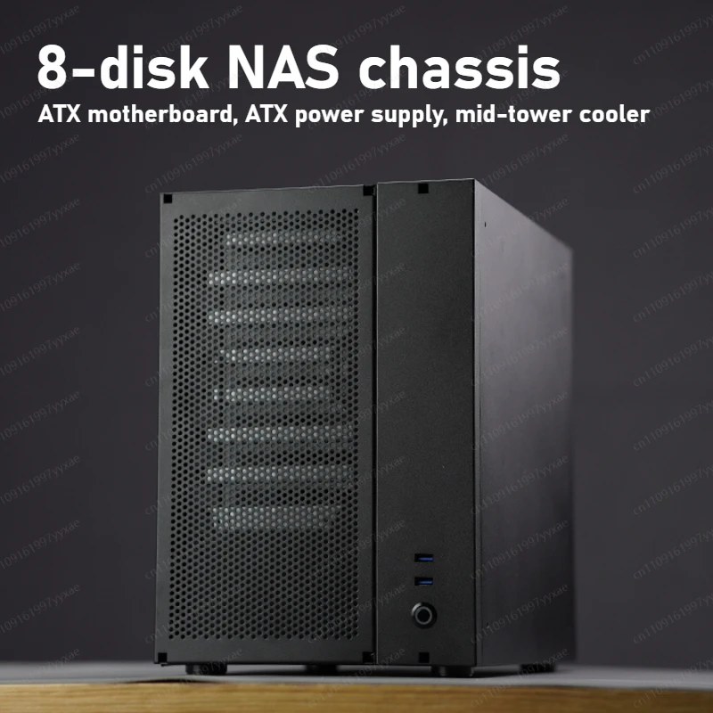 L8 NAS Chassis ATX Black Synology Flying Bull Storage Hard Drive Case, ATX Power Supply, Mid-Tower Cooler