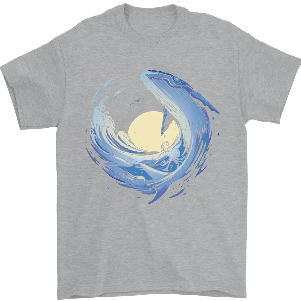 Ocean Whale Octopus Mens T-Shirt 100% Cotton Swim Cool Animal Creature Orca T-Shirt Short-sleeved Tee Clothing