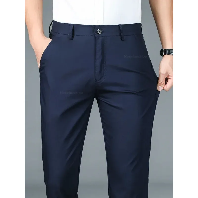 

Новые летние мужские брюки из бамбукового волокна, тонкие, деловые, повседневные, модные, классические, дышащие, дизайнерские, формальные, длинные, мужская одежда