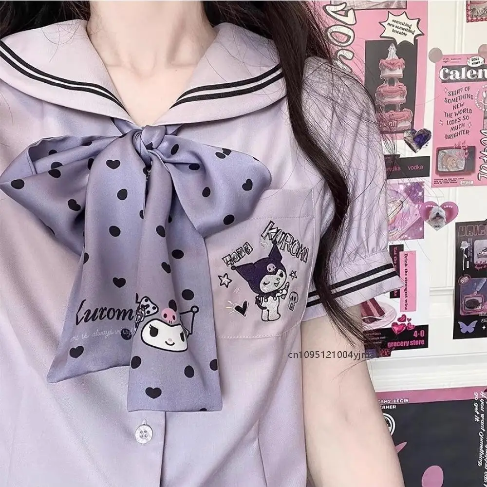 

Sanrios Kuromi Melody Embroidery Cartoon Blouses with Sailor Collar Y2K Women's Sweet Cute Slim Shirt Lolita Style Tops Clothes