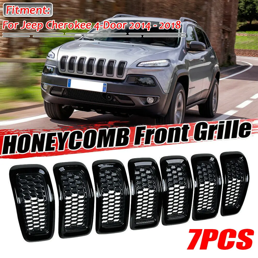 

68303626AA,68303626AB For Jeep Cherokee 14 ~18 7PCS /Set Car Front Bumper Central Grill Cover Trim Mesh Honeycomb Racing Grilles