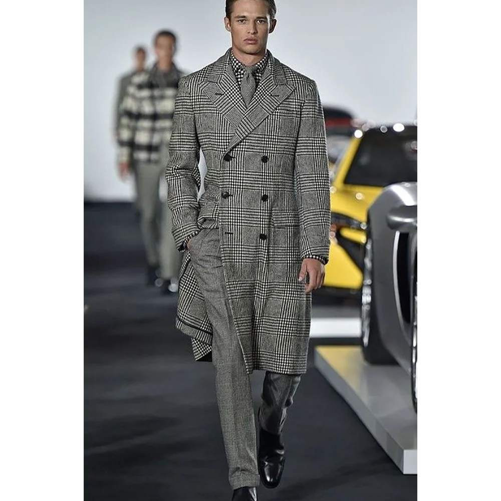 

Fashion Plaid Men's Suits Jacket Classic Peaked Lapel High Quality Business Formal Long Blazer Daily Office 1 Piece Only Coat