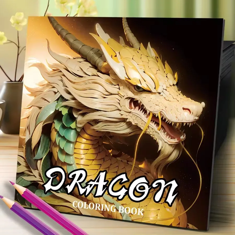 1PC Dragon Coloring Book 20 Pages Adult Picture Book with Animals Drawings Creative Inspirational Stress Relief Relaxation
