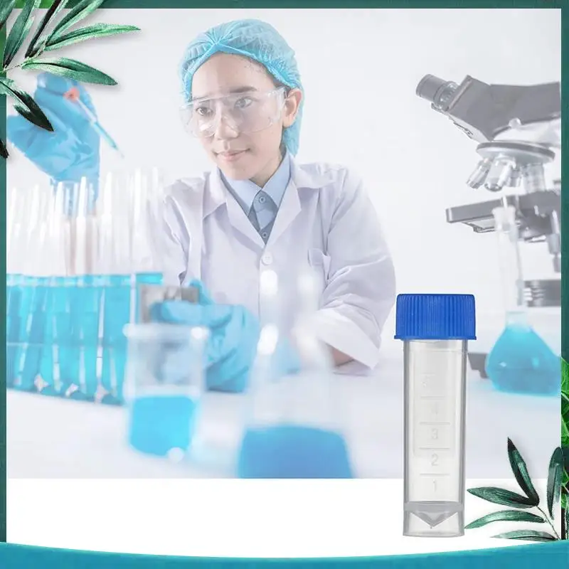 200Pcs Graduated Vial Storage Container Test Tubes 5Ml Plastic Blue With Screw Caps