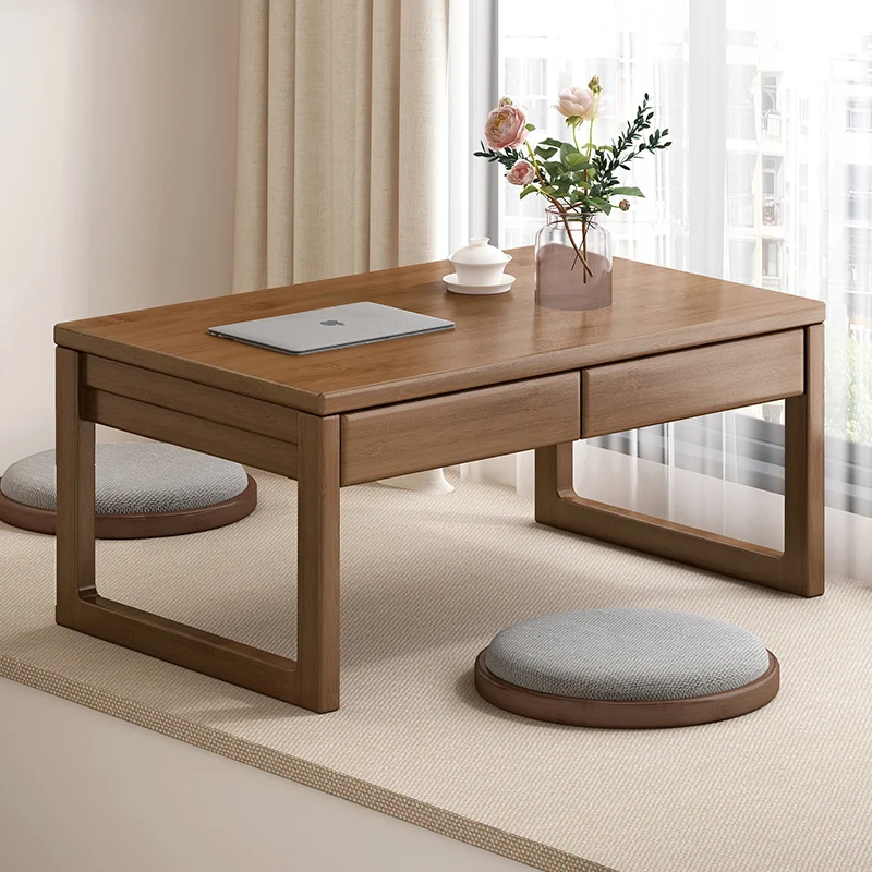 Japanese Bay Window Desk, Bedside Study Table, Minimalist Tatami Coffee Stand, Compact Tea Table, Natural Wood Table