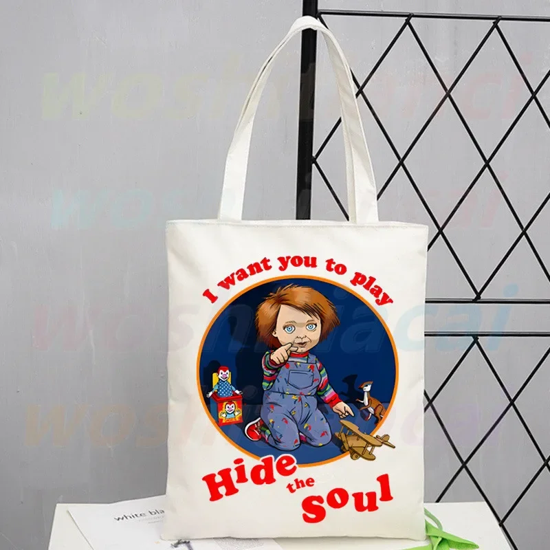 Horror Movie Chucky Canvas Bag Casual Large Hand Bags For Women Ladies Shopping Handbag Print Large Capacity Bag