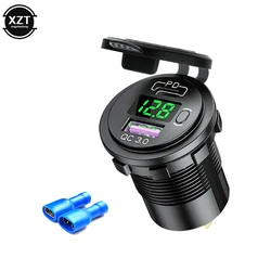 12V 24V PD Type C/QC 3.0 Car USB Charger Socket Switch with Voltmeter Quick Charging Power Adapter For Car Truck Boat Motorcycle